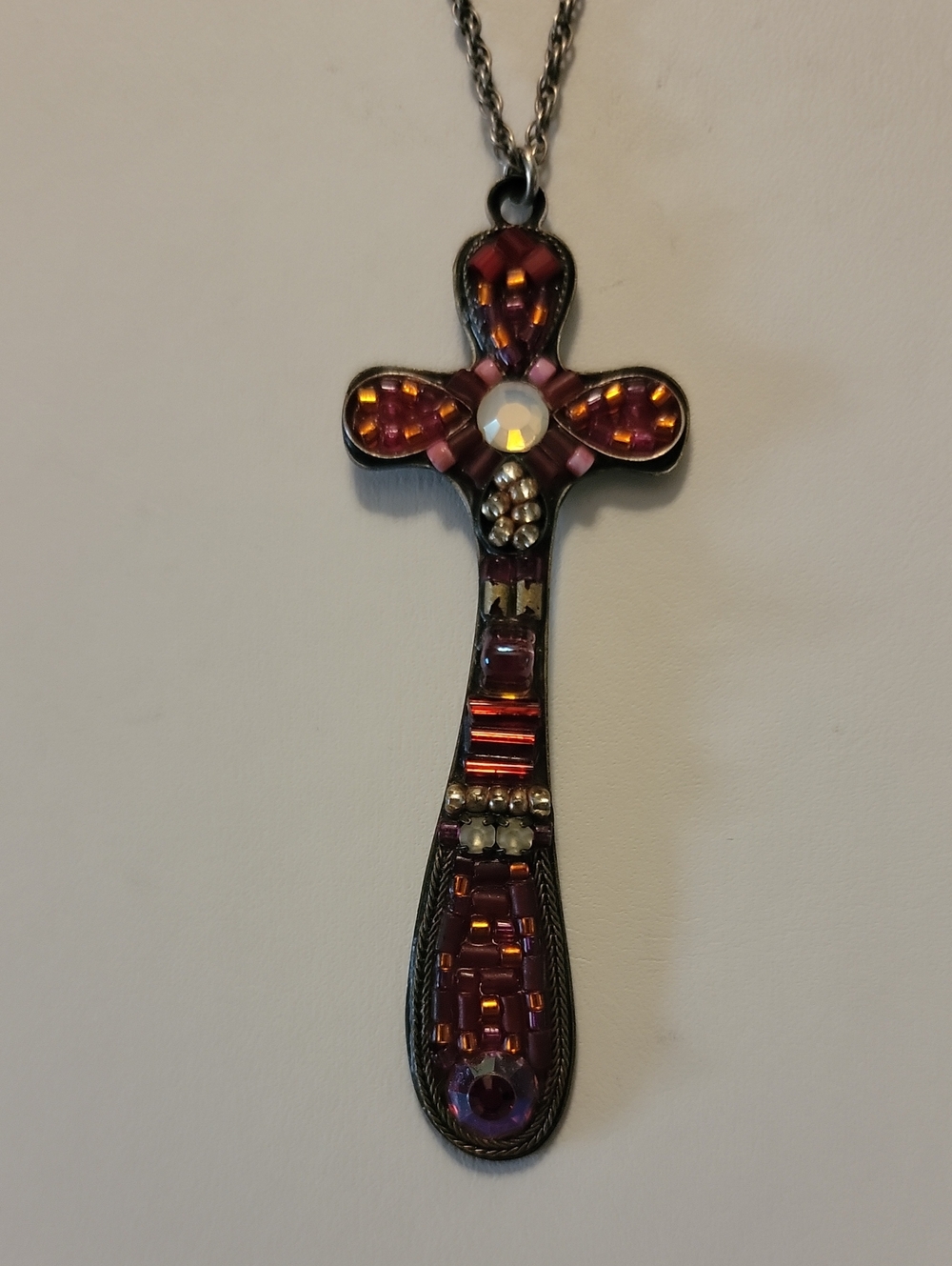 Ayala Bar Red & Coral Beaded Cross Necklace